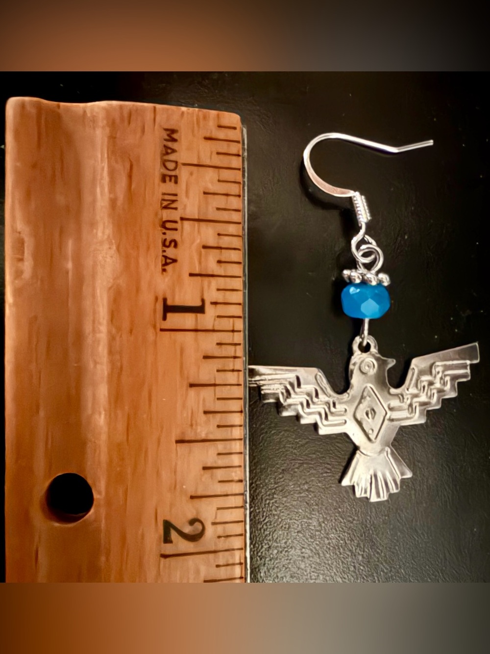 Silver Thunderbird Earrings with Turquoise Blue Bead, NWOT. - Women Jewelry - Picture 6 of 7